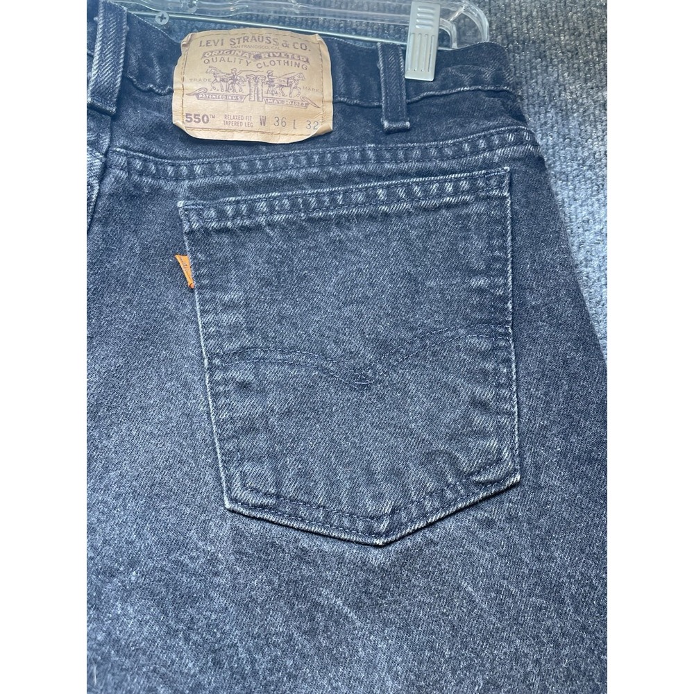Vintage Levis 550 Jeans Mens 36x32 (32x30 Actual) Black Taper Leg Y2K ORANGE TAB - Picture 6 of 13